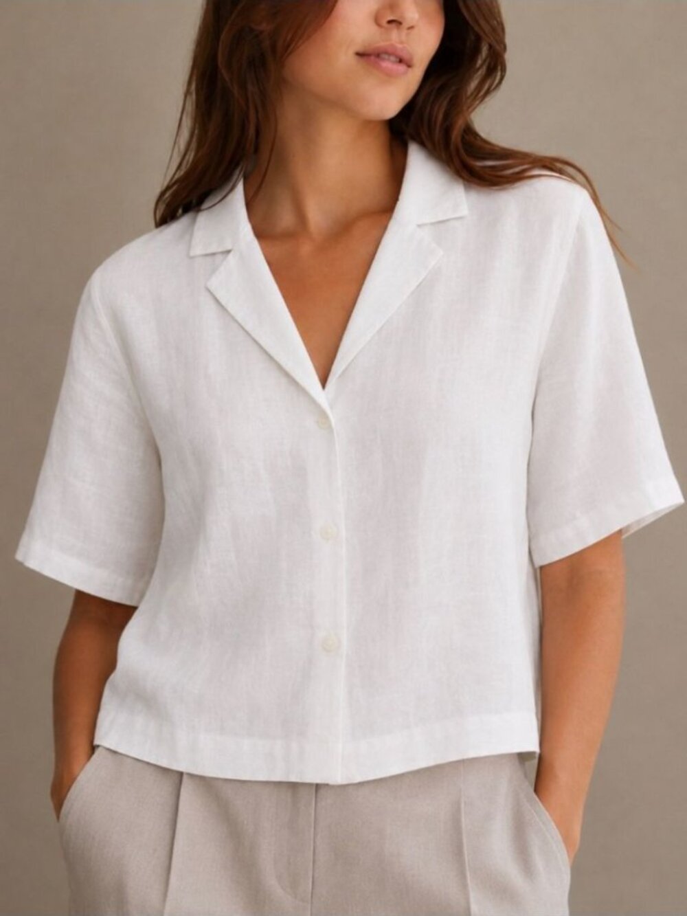 Aritzia Wilfred Beso Linen Shirt Short Sleeve Button White Size Large